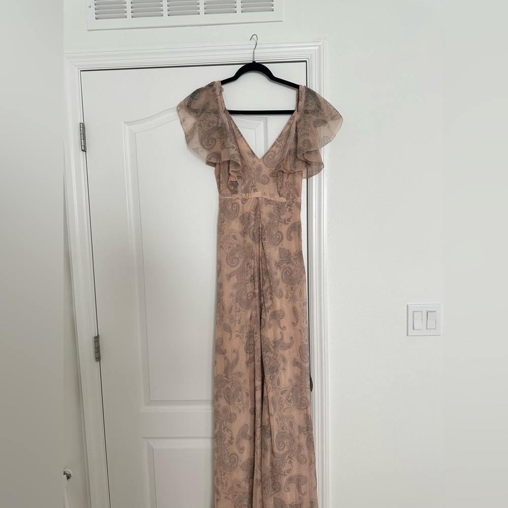 Pink Maxi Sundress with Flutter Cap Sleeves and V-Neckline